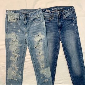 American Eagle Women 24/00 Denim Jeans Bundle Set Skinny Distressed|Medium Wash
